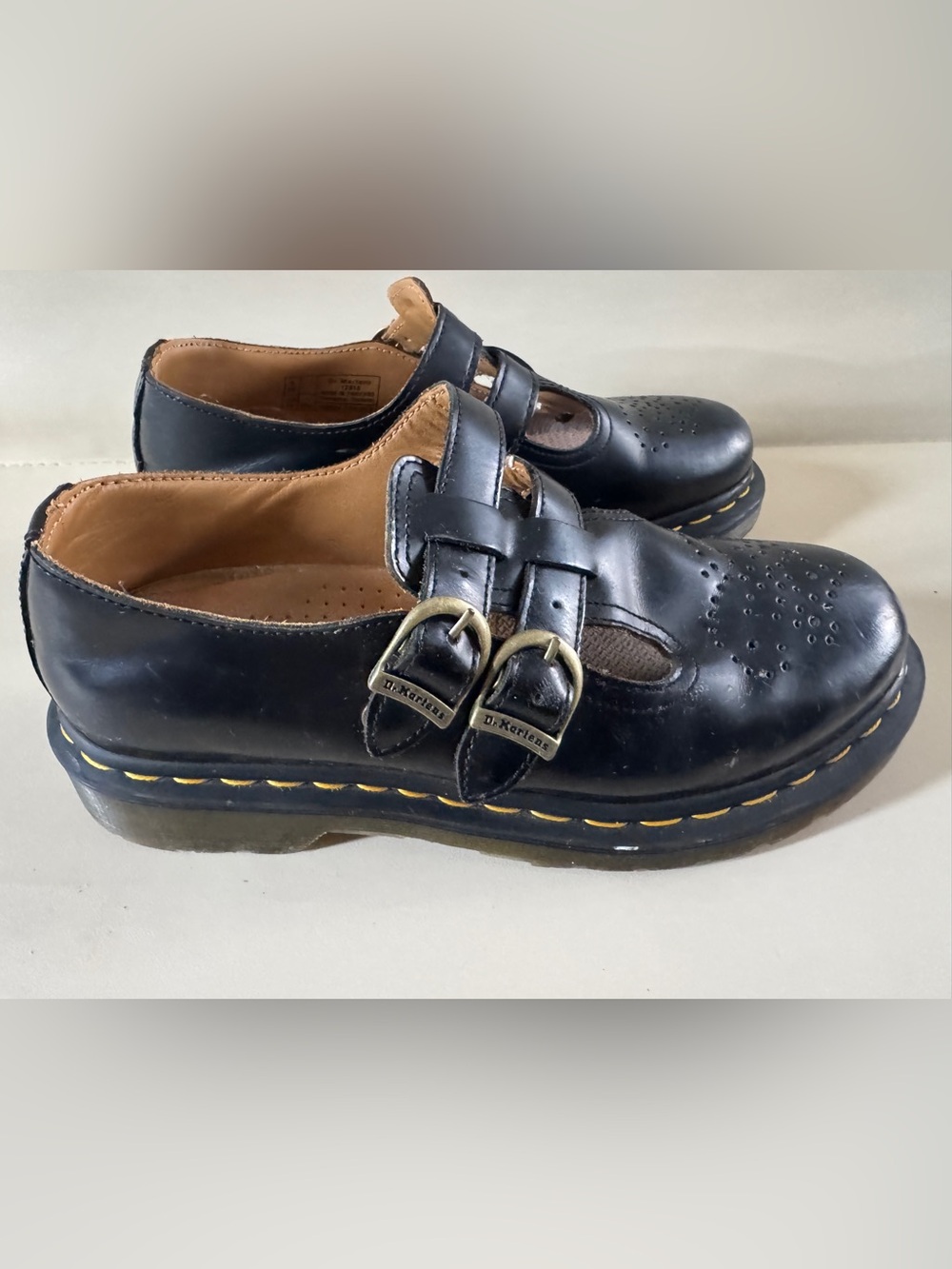 Dr. Martens 12916 Black Leather Double Buckle T Bar Mary Jane Shoes 7 - Picture 7 of 10
